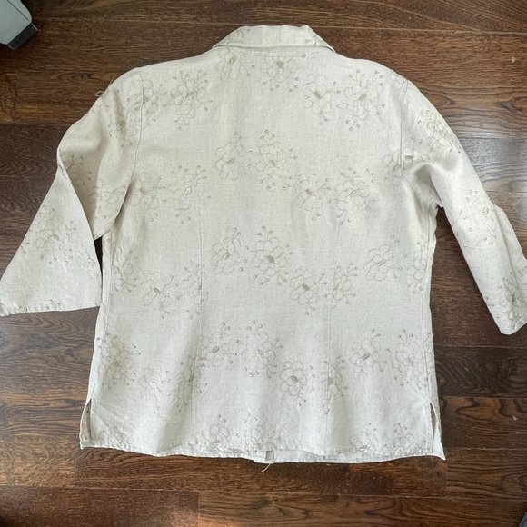 Ecologie Beige Irish Linen Womans Shirt with Embroidered Detail- Large - Picture 3 of 10